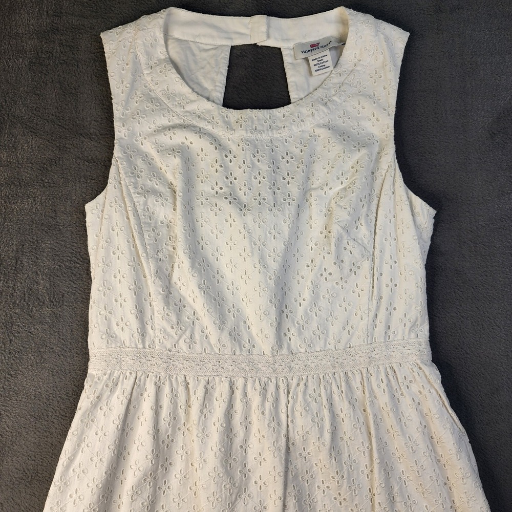 Vineyard Vines Womens White Eyelet Lace Sleeveless Dress Size 10 Feminine Preppy - Picture 2 of 16